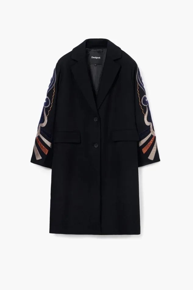 Coats And Jackets Women Desigual Coat With Printed Sleeves Black