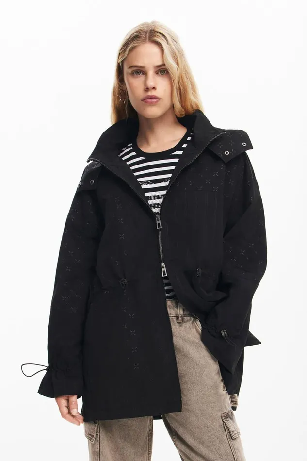 Coats And Jackets Women Desigual Waterproof Parka Hood Black