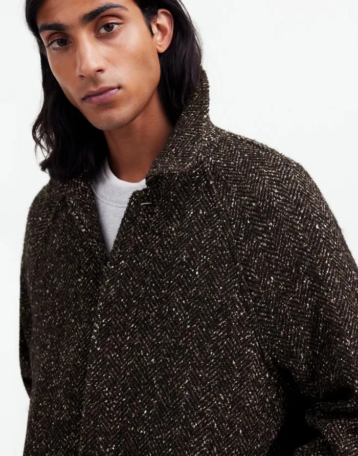 Coats Jackets Men Madewell RaglanSleeve Topcoat In Italian Fabric Chocolate Multi
