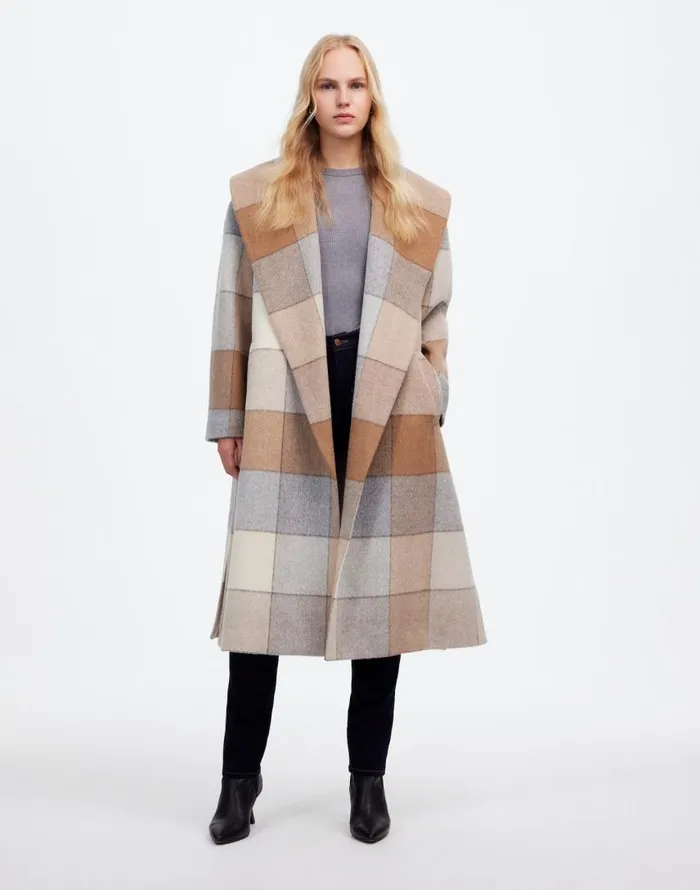 Coats Jackets Women Madewell Belted Robe Coat In Plaid Soft Fawn