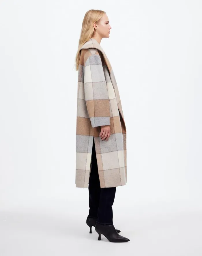 Coats Jackets Women Madewell Belted Robe Coat In Plaid Soft Fawn