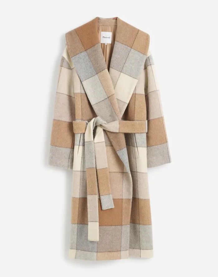Coats Jackets Women Madewell Belted Robe Coat In Plaid Soft Fawn