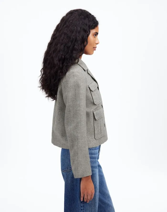 Coats Jackets Women Madewell FlapPocket Field Jacket In Herringbone Slate Grey Herringbone