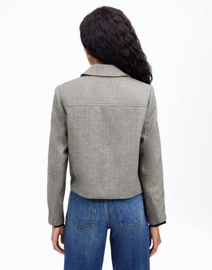 Coats Jackets Women Madewell FlapPocket Field Jacket In Herringbone Slate Grey Herringbone