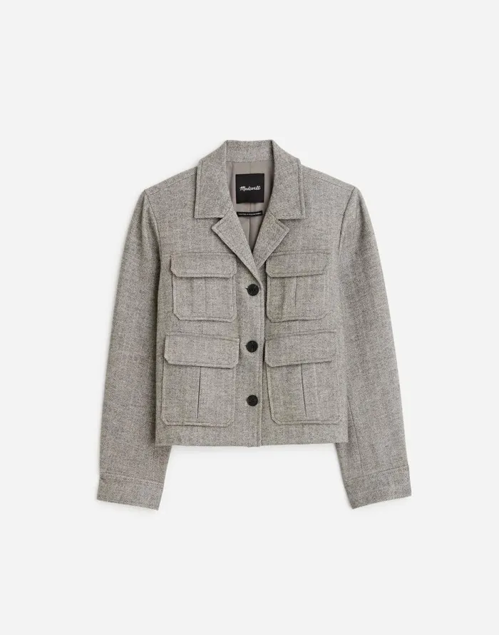 Coats Jackets Women Madewell FlapPocket Field Jacket In Herringbone Slate Grey Herringbone