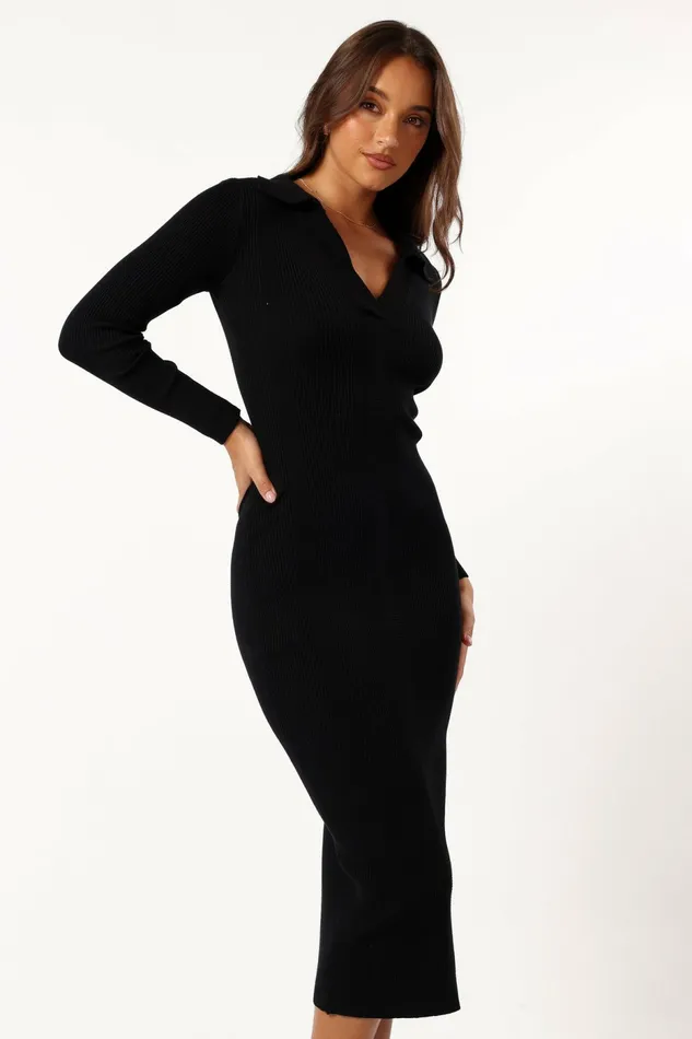 Collins Long Sleeve Midi Dress Black Women Sweater Dresses Petal and Pup