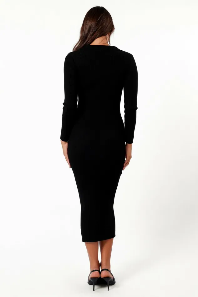 Collins Long Sleeve Midi Dress Black Women Sweater Dresses Petal and Pup