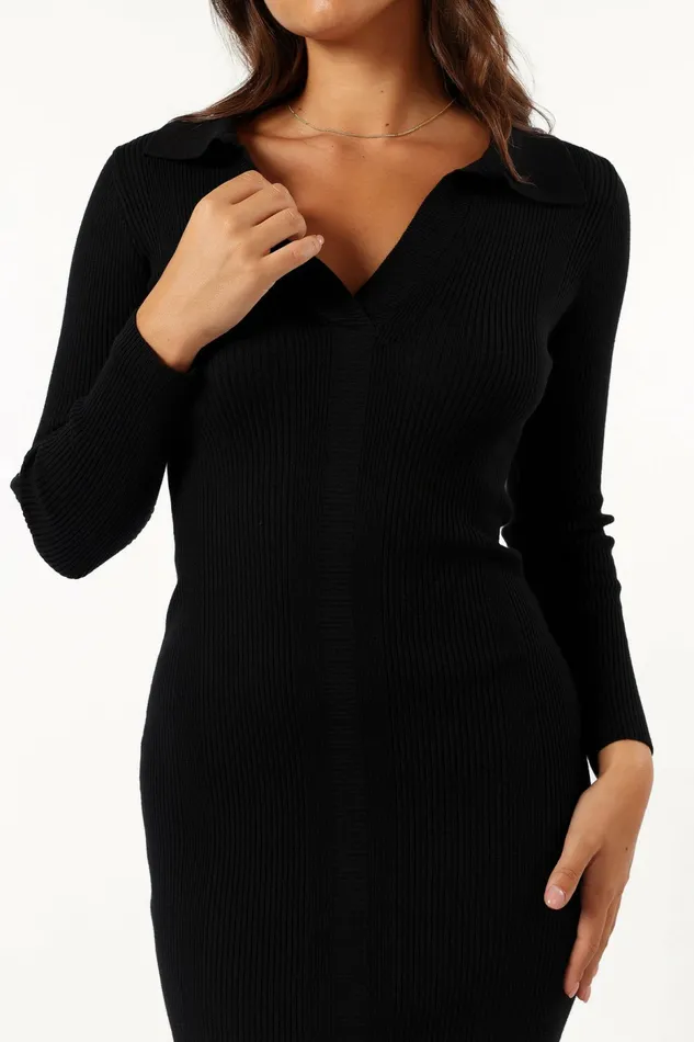 Collins Long Sleeve Midi Dress Black Women Sweater Dresses Petal and Pup