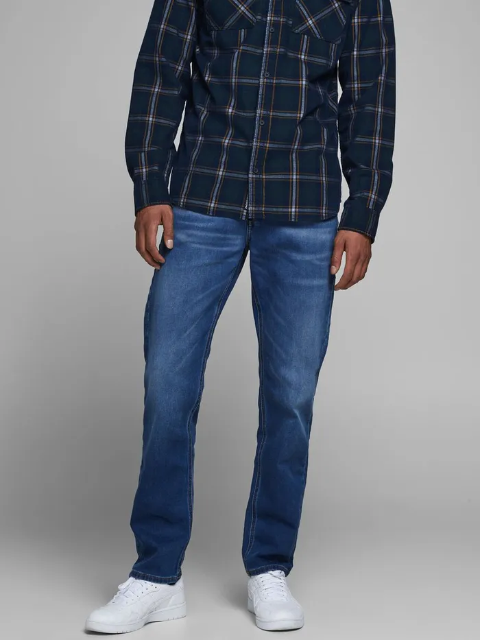 Comfort Jeans JACK and JONES Mens MIKE ORIGINAL GE 006 INDIGO KNIT COMFORT FIT JEANS Blue Blue Denim