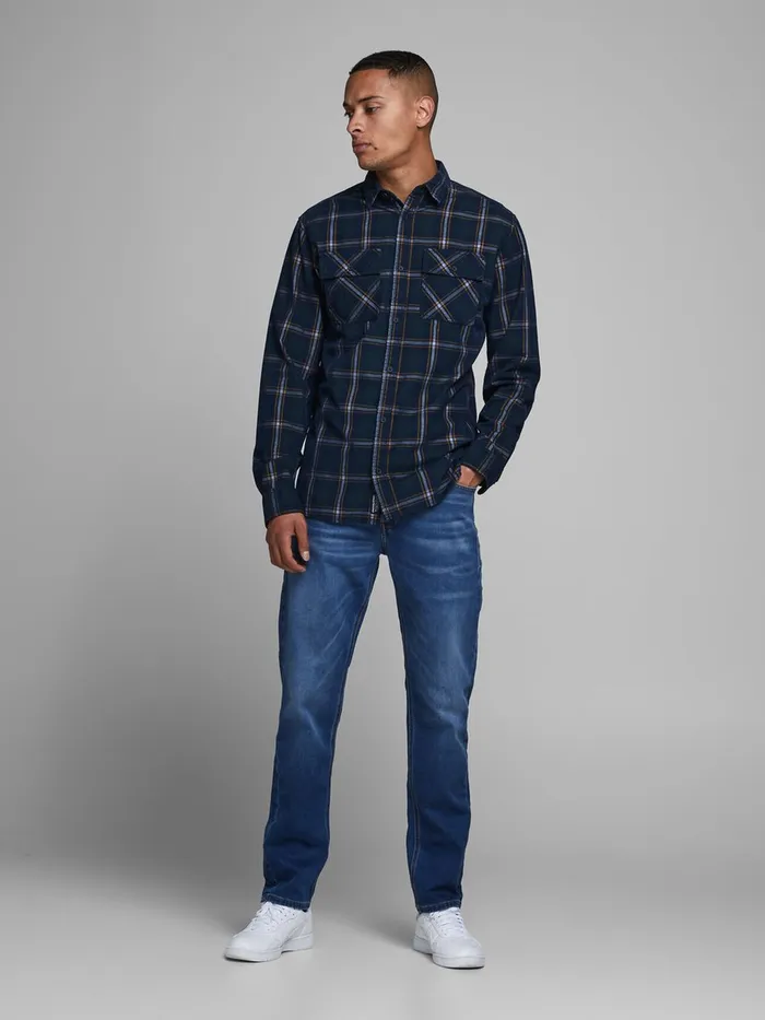 Comfort Jeans JACK and JONES Mens MIKE ORIGINAL GE 006 INDIGO KNIT COMFORT FIT JEANS Blue Blue Denim