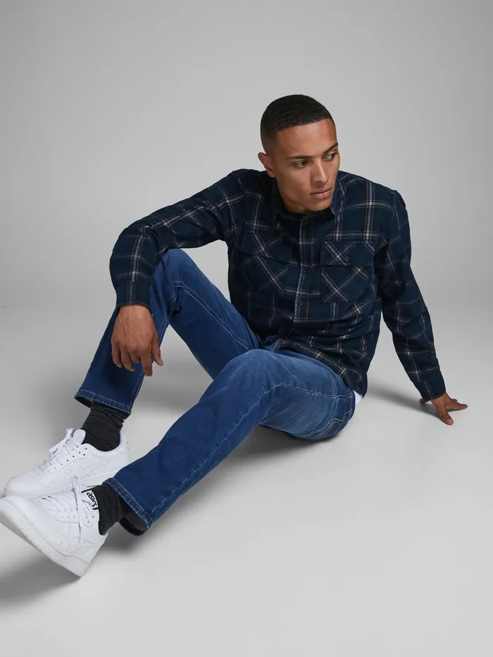 Comfort Jeans JACK and JONES Mens MIKE ORIGINAL GE 006 INDIGO KNIT COMFORT FIT JEANS Blue Blue Denim