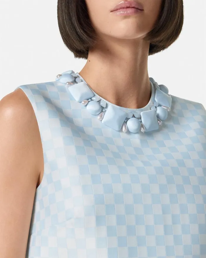 Contrasto Duchesse Crop Top Whiteblue Women Versace Shirts and Tops
