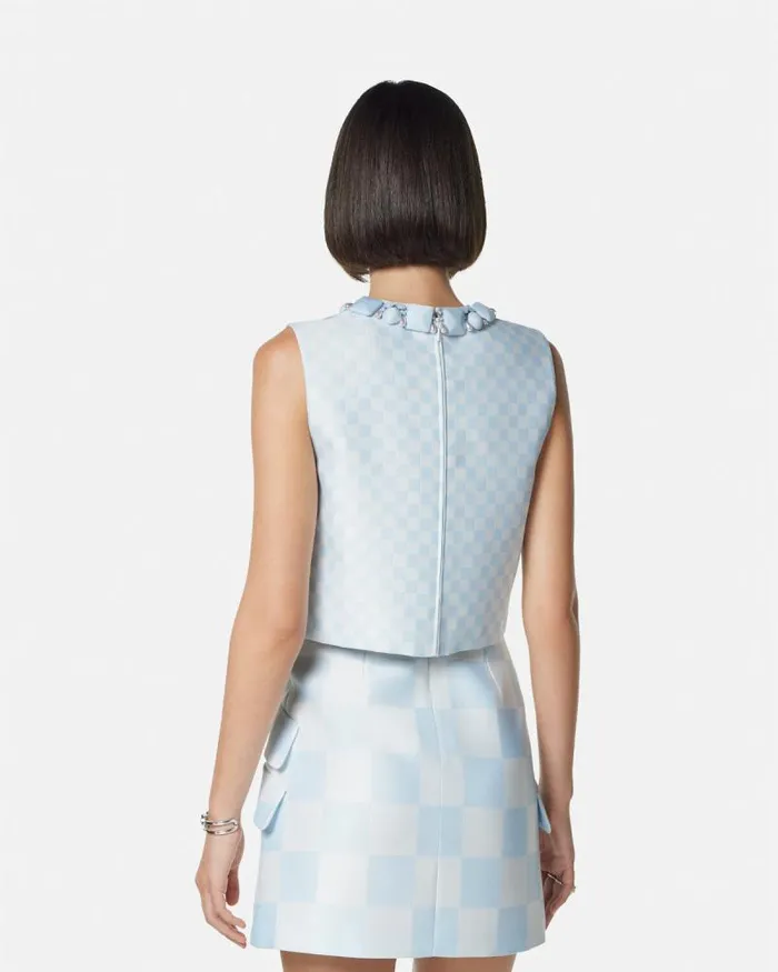 Contrasto Duchesse Crop Top Whiteblue Women Versace Shirts and Tops