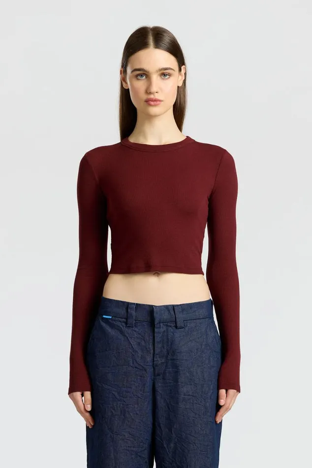 COTTON CITIZEN Verona Crop Shirt Red Wine Women Shirts