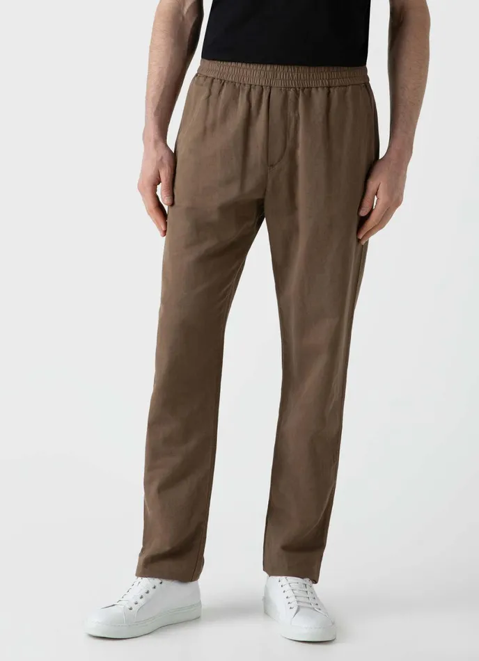 Cotton Linen Drawstring Trouser Dark Tan Men SUNSPEL Pants