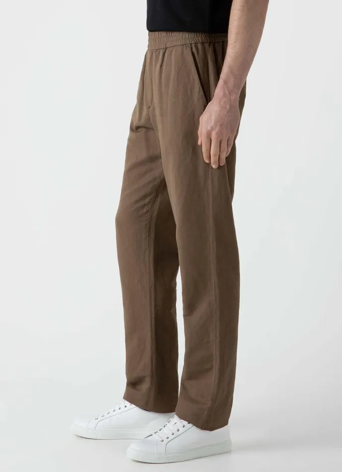 Cotton Linen Drawstring Trouser Dark Tan Men SUNSPEL Pants
