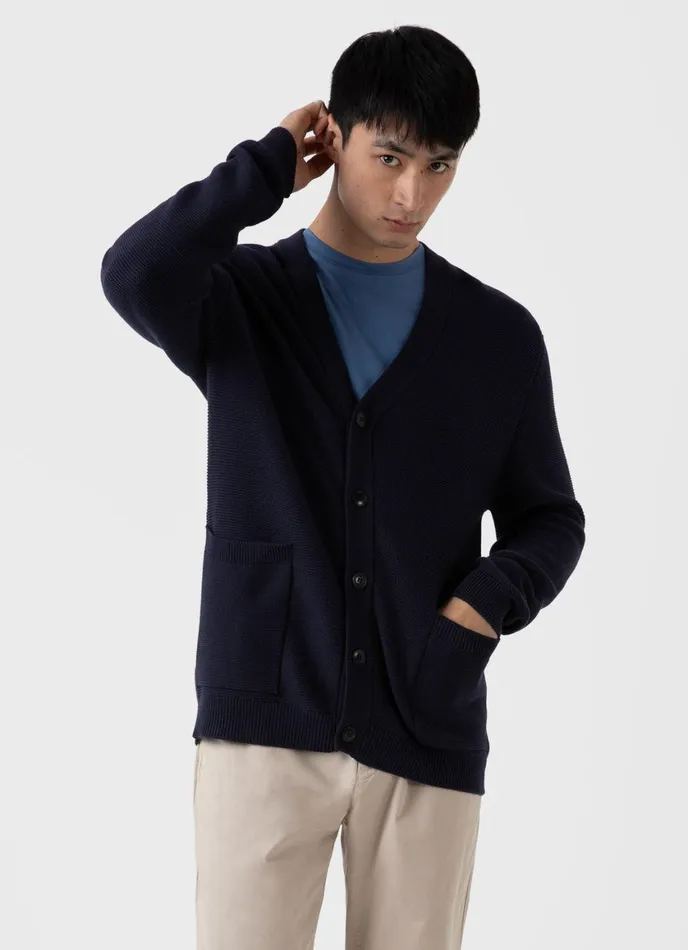 Cotton Texture Cardigan Navy Men SUNSPEL Knitwear
