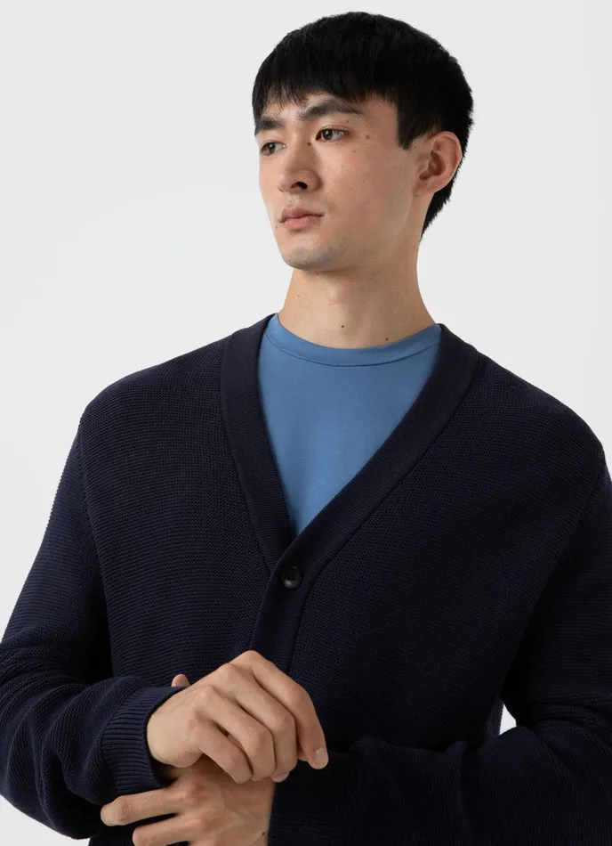 Cotton Texture Cardigan Navy Men SUNSPEL Knitwear