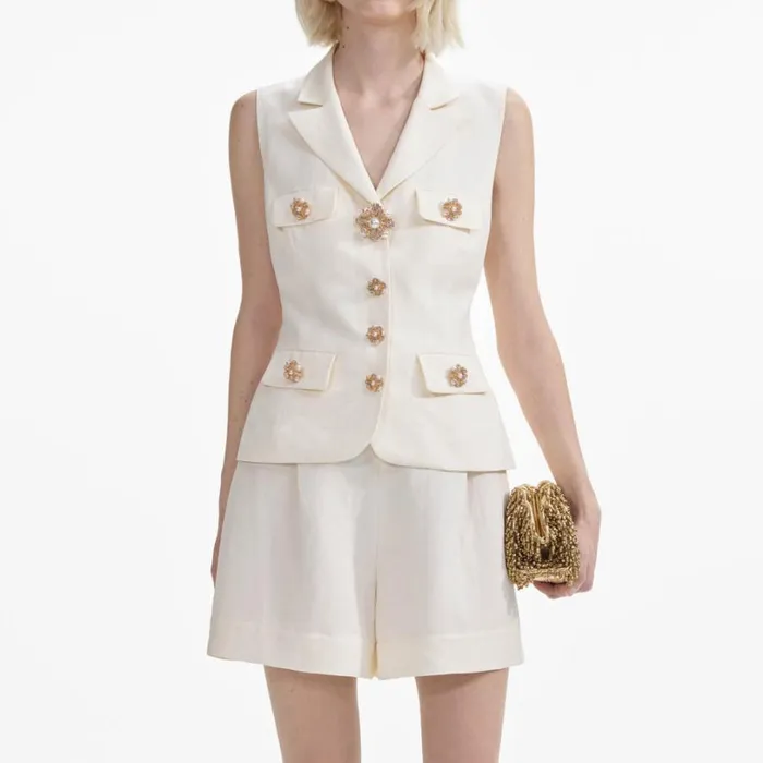 Cream Linen Tailored Playsuit Women Self Portrait Dresses Cream Linen Tailored Playsuit Women Self Portrait Dresses