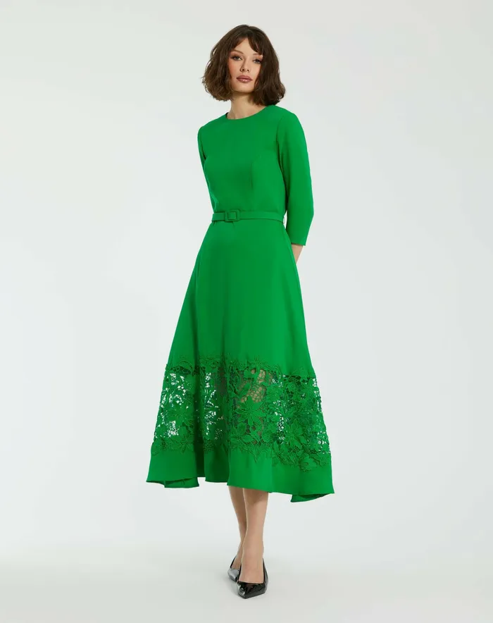 Crepe Boat Neck Midi Dress With Applique Cut Out Spring Green Every Day Dresses Mac Duggal Women Crepe Boat Neck Midi Dress With Applique Cut Out Spring Green Every Day Dresses Mac Duggal Women