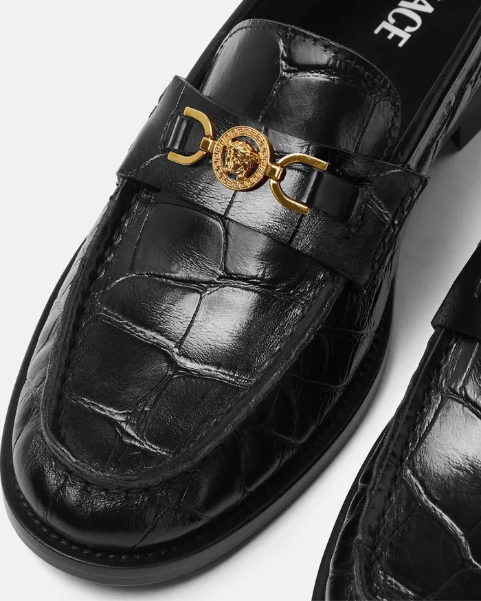 CrocEffect Medusa 03995 Loafers Blackgold Women Versace Loafers and Flats