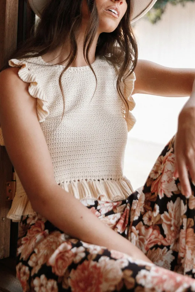 Crop Tops Katia Frill Knitted Top Cream Petal and Pup Women
