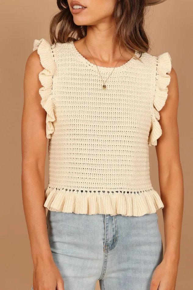 Crop Tops Katia Frill Knitted Top Cream Petal and Pup Women