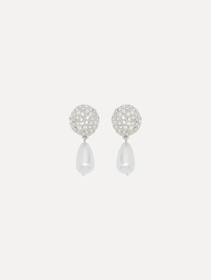 Crystal and Pearl Drop ClipOn Earrings Crystal Women Oscar De La Renta Earrings