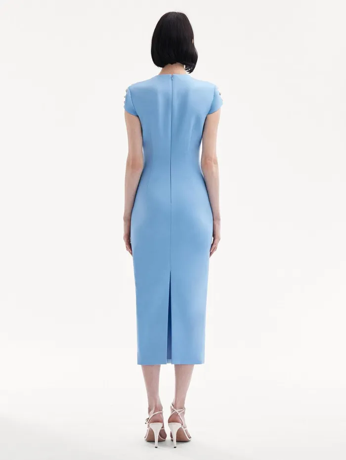 Crystal Embroidered Cap Sleeve Dress Pastel Blue Women Oscar De La Renta Dresses Crystal Embroidered Cap Sleeve Dress Pastel Blue Women Oscar De La Renta Dresses