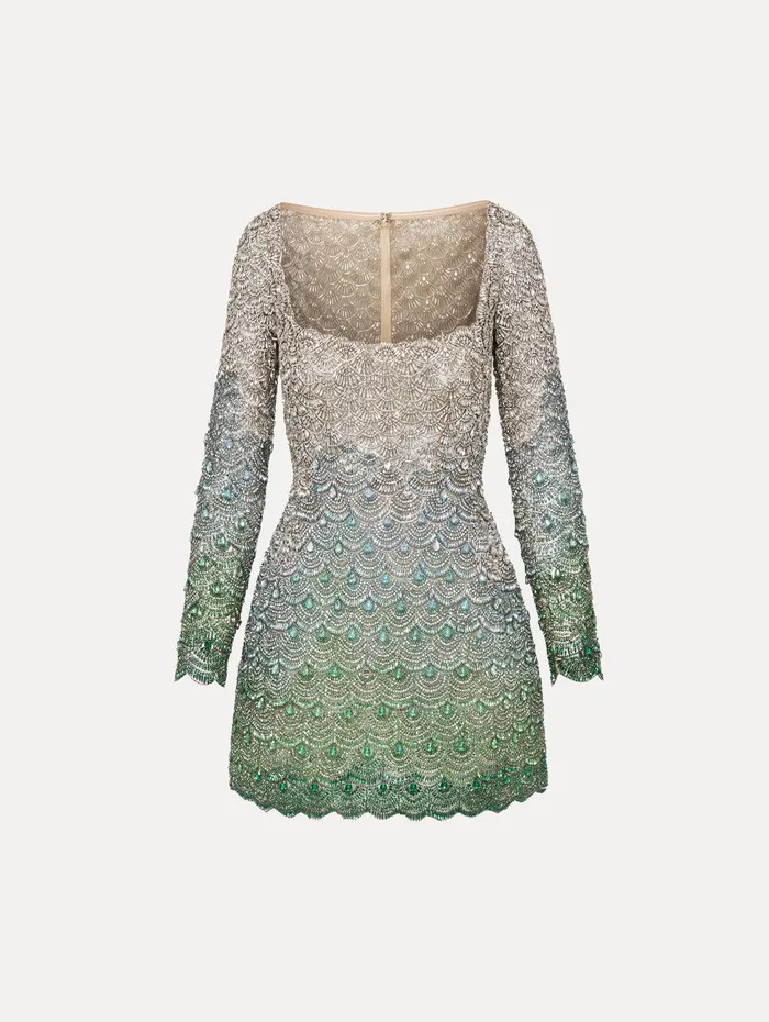 Crystal Embroidered Cocktail Dress Olivine Women Oscar De La Renta Dresses
