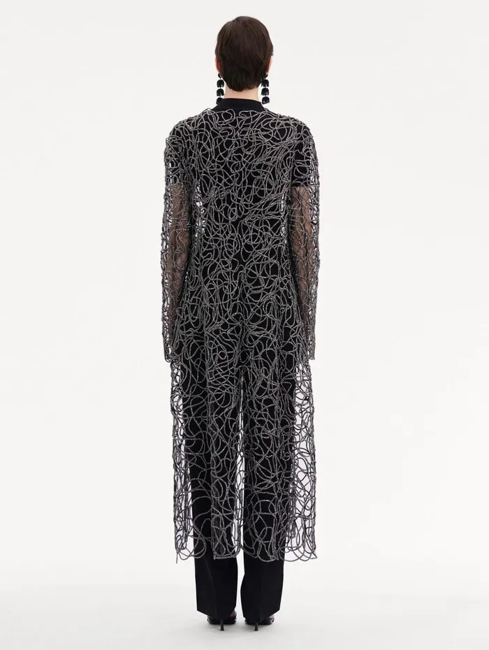 Crystal Embroidered Cord Coat Black Women Oscar De La Renta Jackets and Coats Crystal Embroidered Cord Coat Black Women Oscar De La Renta Jackets and Coats