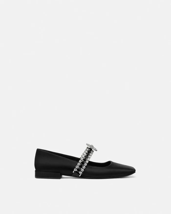 Crystal Gianni Ribbon Ballerinas Blacksilver Women Versace Loafers and Flats