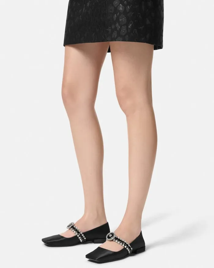 Crystal Gianni Ribbon Ballerinas Blacksilver Women Versace Loafers and Flats