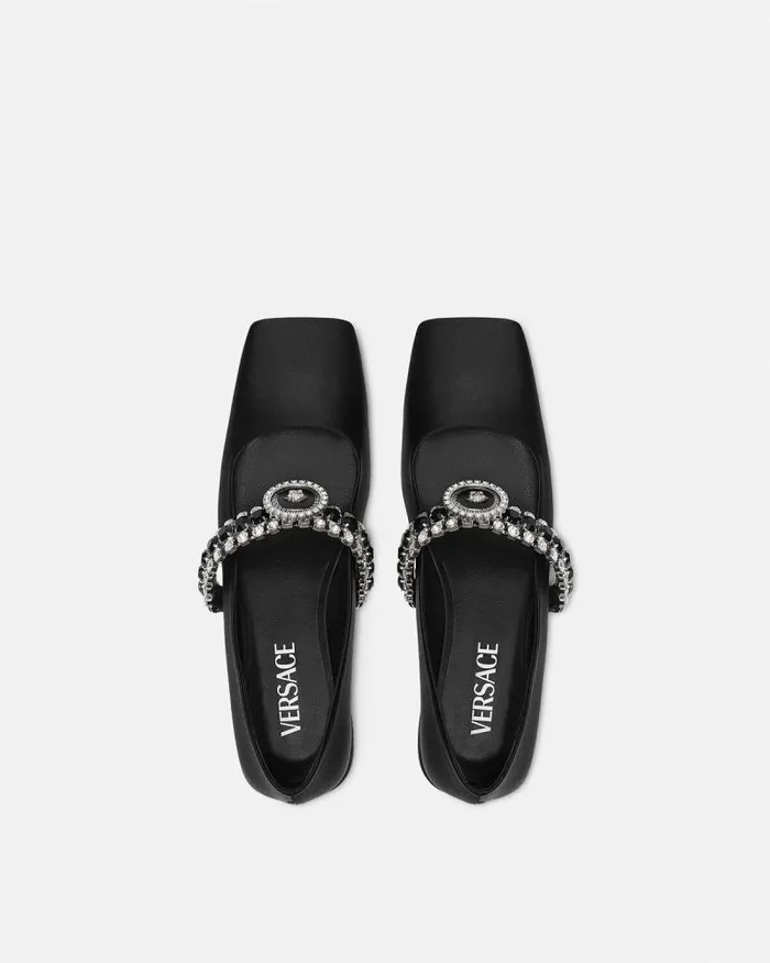 Crystal Gianni Ribbon Ballerinas Blacksilver Women Versace Loafers and Flats