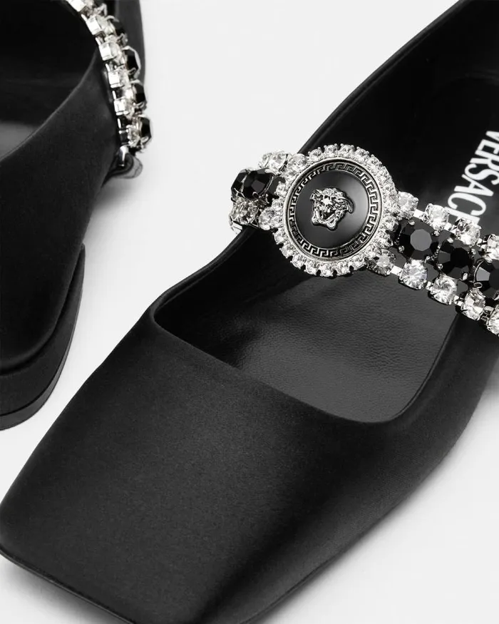Crystal Gianni Ribbon Ballerinas Blacksilver Women Versace Loafers and Flats