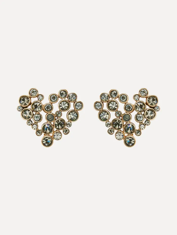 Crystal Heart ClipOn Earrings Black Women Oscar De La Renta Earrings