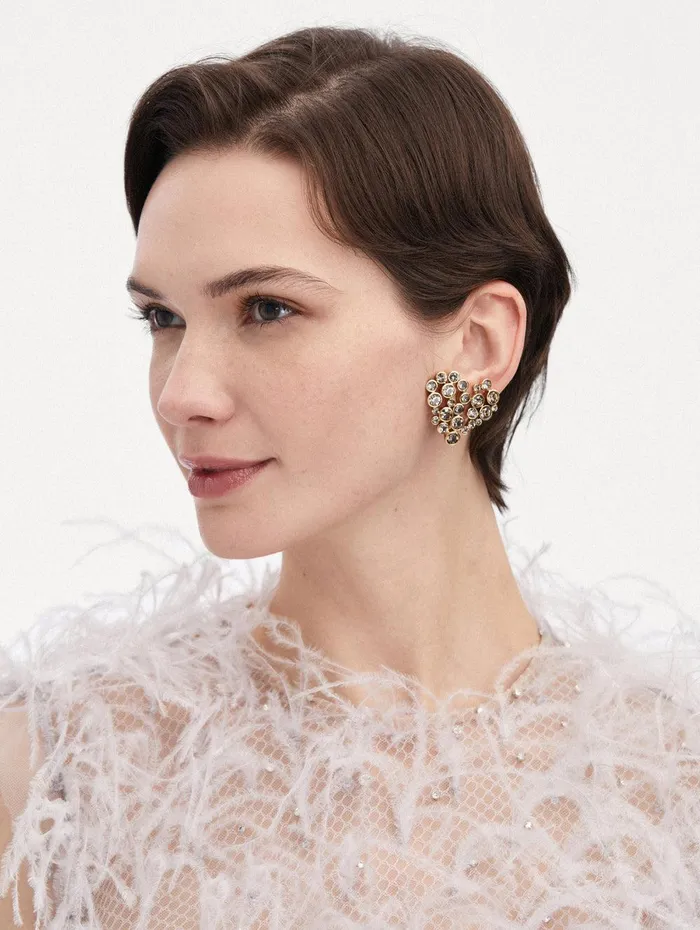 Crystal Heart ClipOn Earrings Black Women Oscar De La Renta Earrings