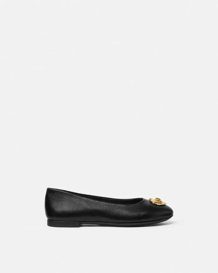Crystal Heart Medusa Kids Ballerinas Blackgold Children Versace Shoes