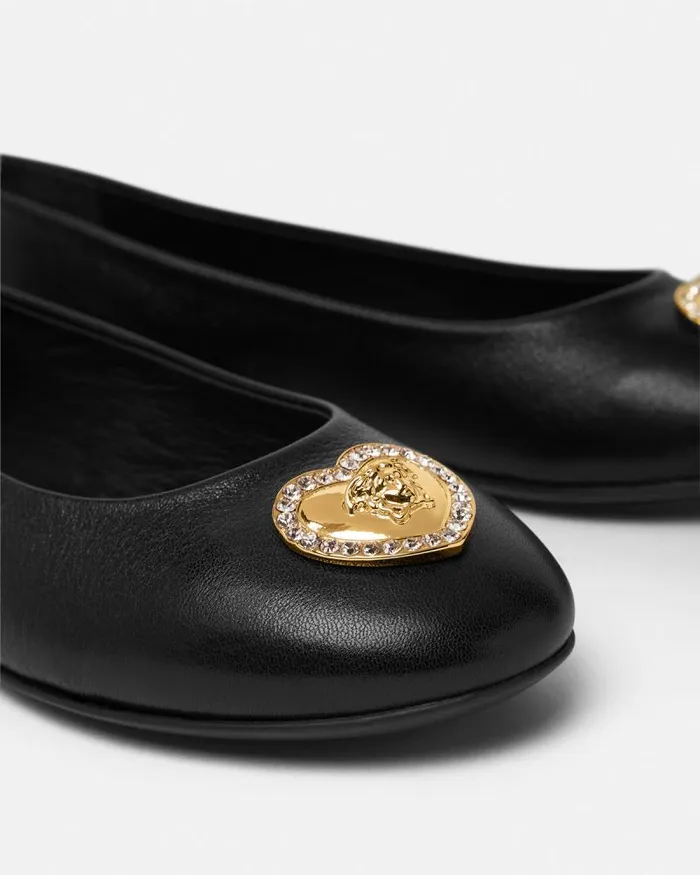 Crystal Heart Medusa Kids Ballerinas Blackgold Children Versace Shoes