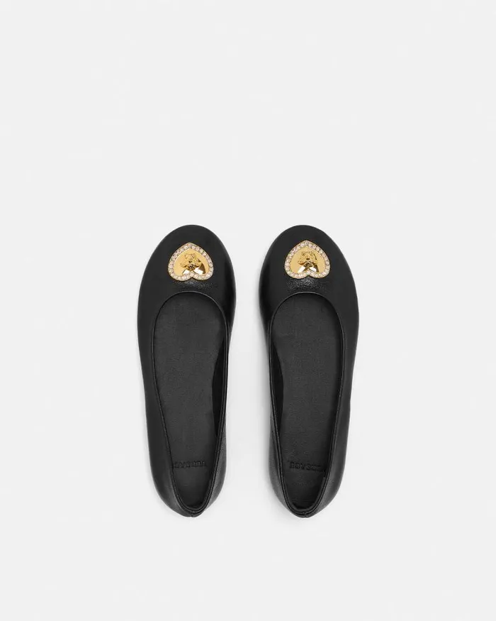Crystal Heart Medusa Kids Ballerinas Blackgold Children Versace Shoes