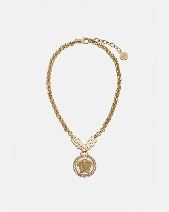Crystal La Medusa Greca Necklace Gold WomenMen Versace Necklaces
