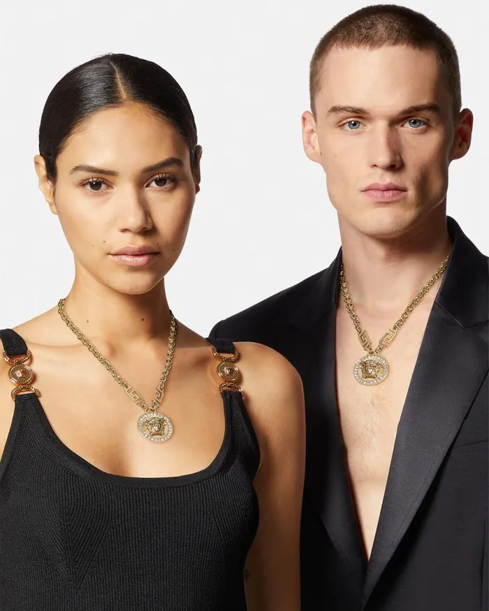 Crystal La Medusa Greca Necklace Gold WomenMen Versace Necklaces