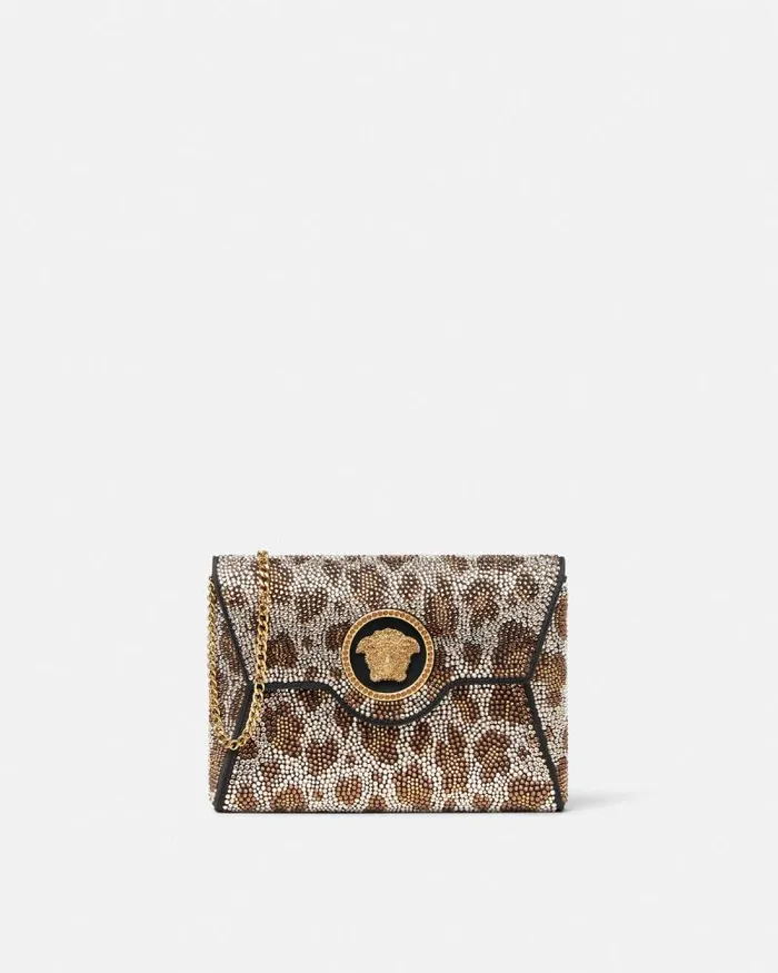 Crystal Leopard La Medusa Clutch Blackgold Women Versace Shoulder and Crossbody