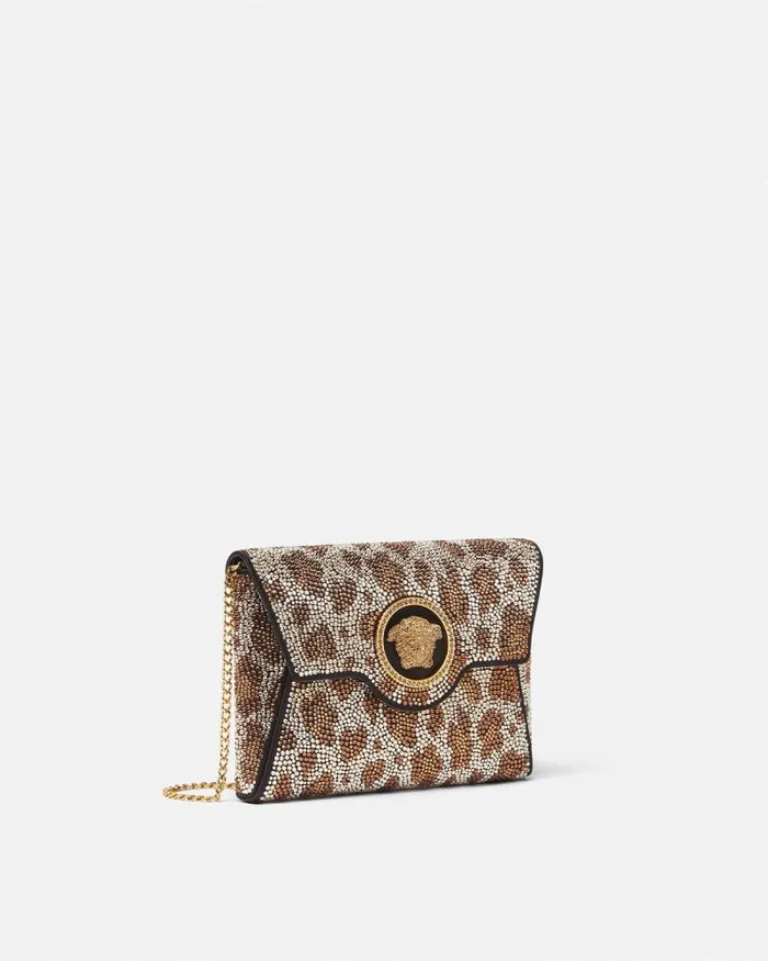 Crystal Leopard La Medusa Clutch Blackgold Women Versace Shoulder and Crossbody