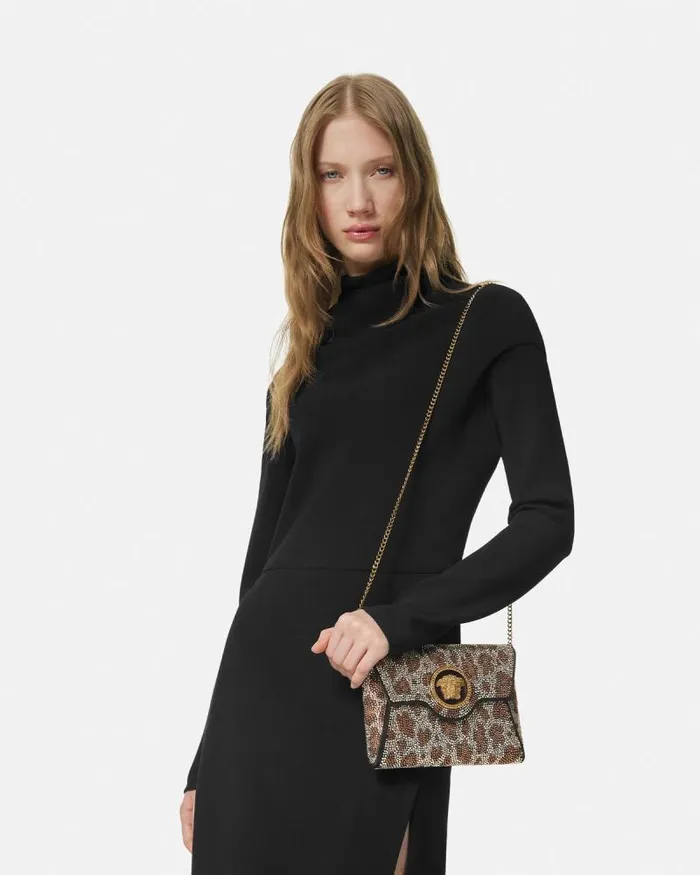 Crystal Leopard La Medusa Clutch Blackgold Women Versace Shoulder and Crossbody