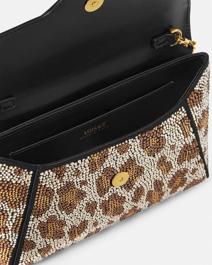 Crystal Leopard La Medusa Clutch Blackgold Women Versace Shoulder and Crossbody