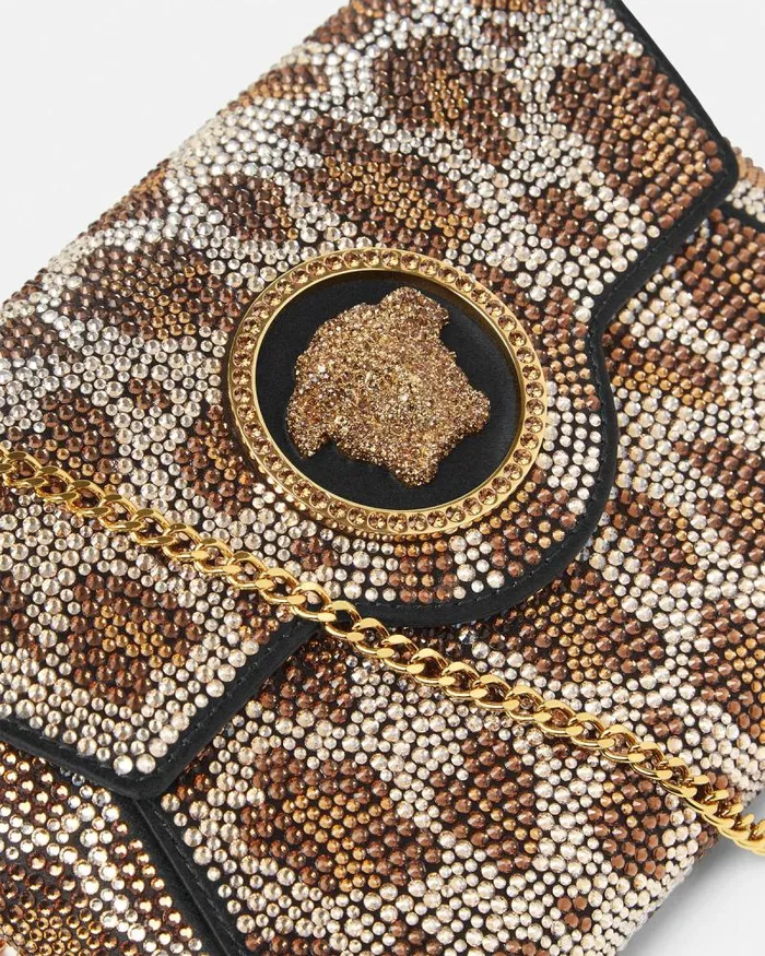 Crystal Leopard La Medusa Clutch Blackgold Women Versace Shoulder and Crossbody