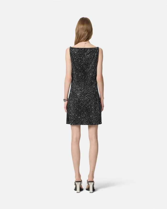 Crystal Leopard Slip Mini Dress Black Women Versace Dresses