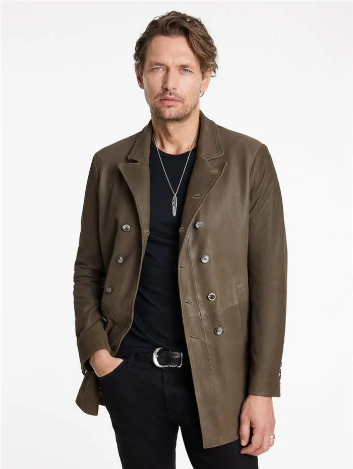 CUTAWAY DOUBLE BREASTED COAT Twine Brown Men John Varvatos Leather Jackets