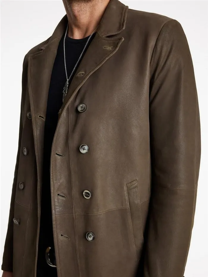 CUTAWAY DOUBLE BREASTED COAT Twine Brown Men John Varvatos Leather Jackets